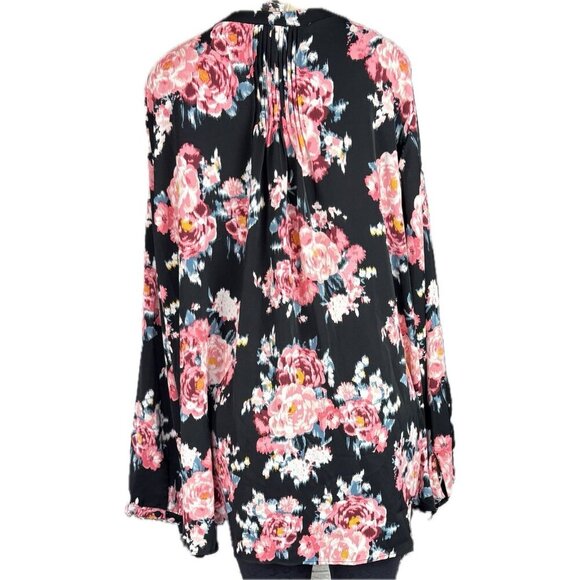 Torrid Studio +6 Black/Pink Floral Crepe De Chine Button Down Long Sleeve Blouse - Picture 4 of 6